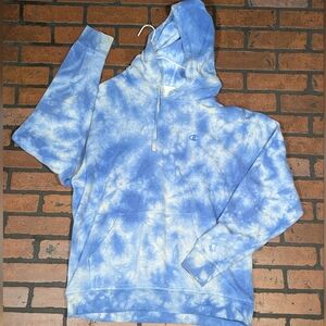 Champion Men's M Blue Tie-Dye Pullover Hoodie Sweatshirt